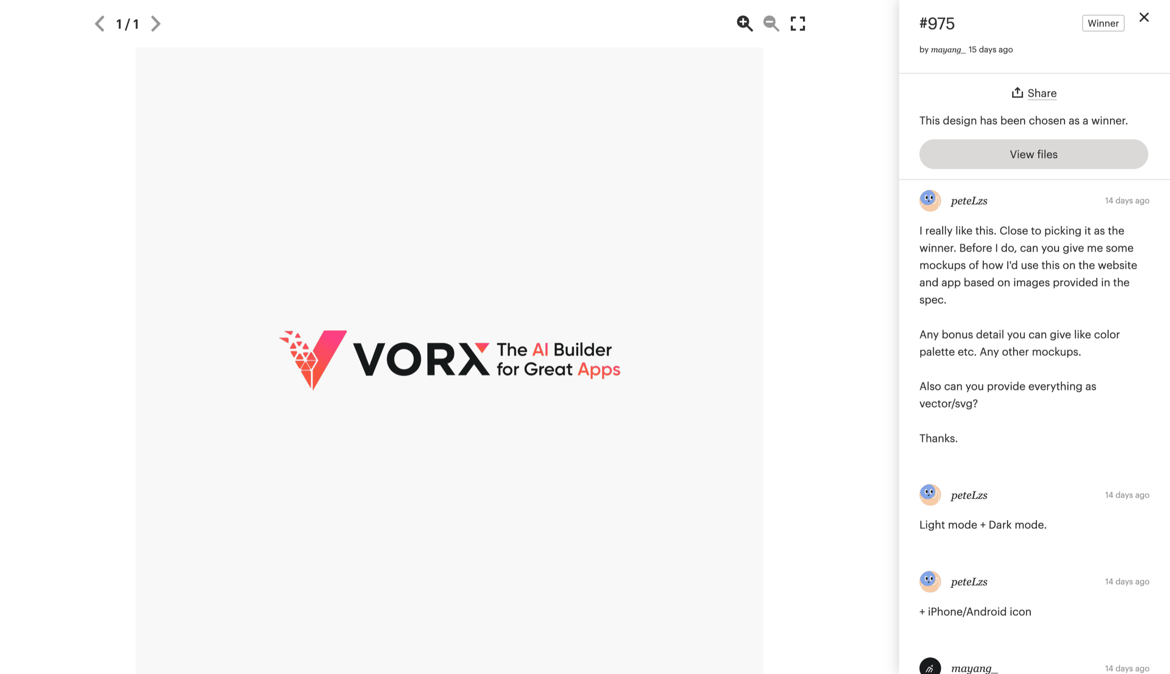 The winning entry, and the brief I sent back asking for mockups