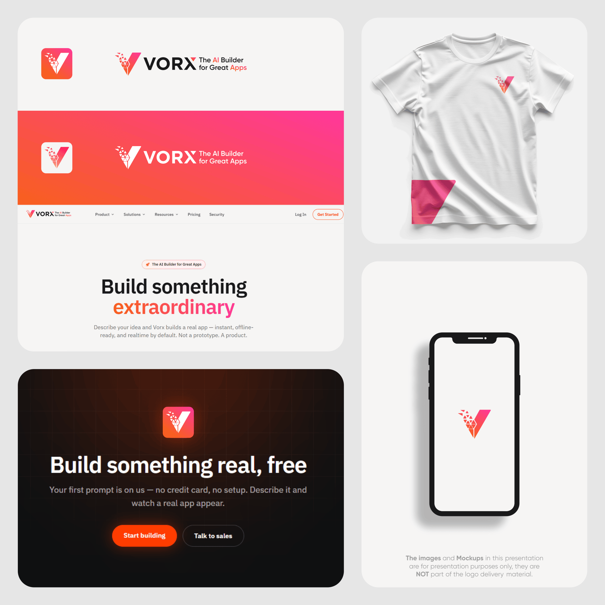 The brand applied on light: app icon, wordmark, website header and a t shirt