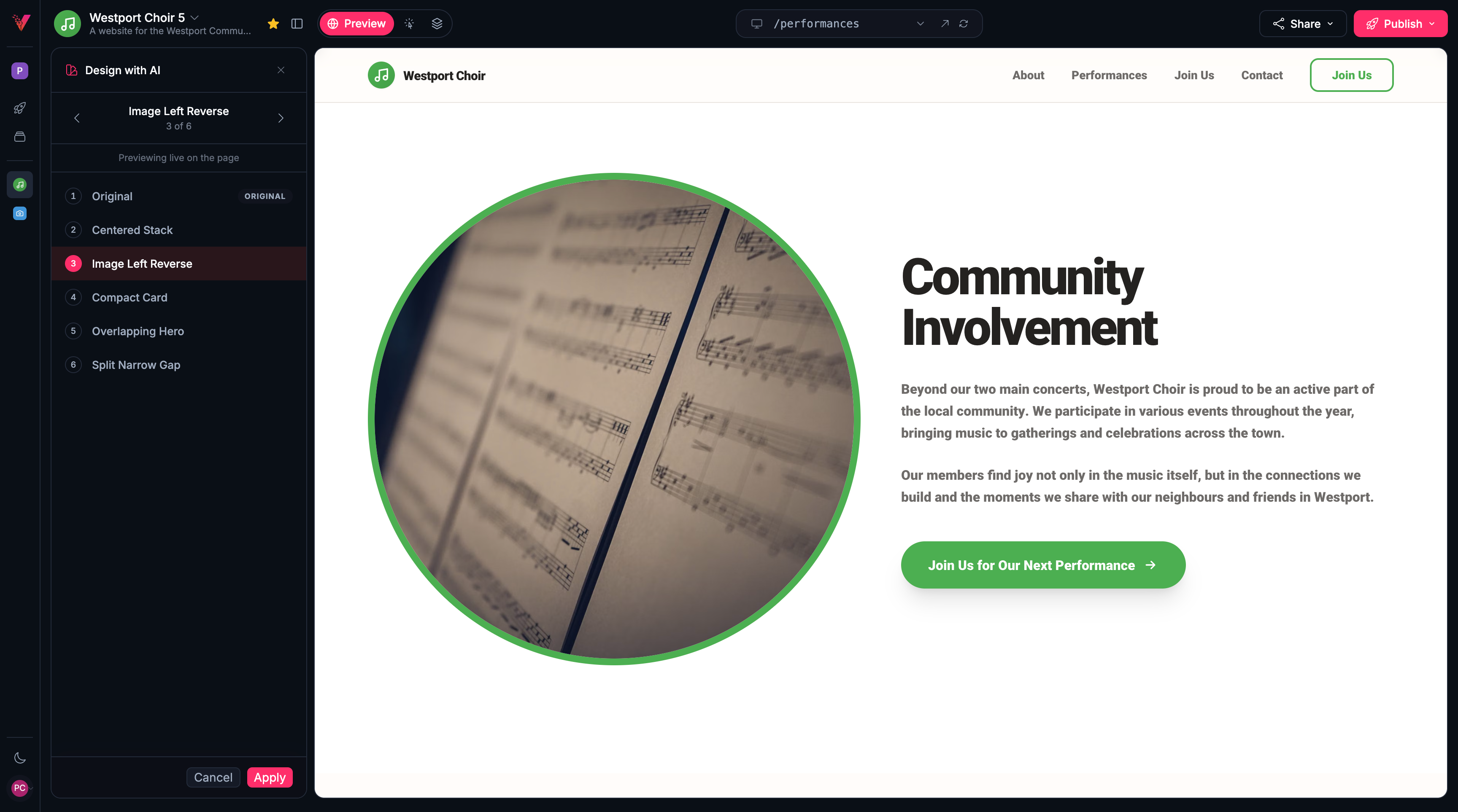 An AI-driven design pass on a generated app, reviewed and judged already close to right on the first attempt