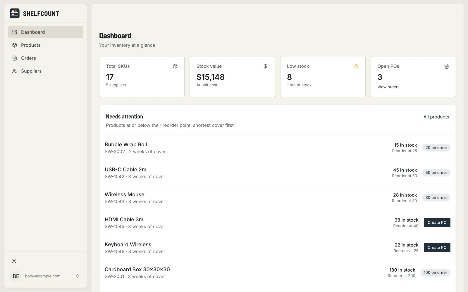 Shelfcount, a inventory app built with Vorx