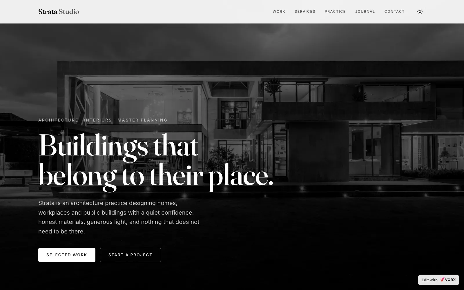 Strata Studio, a portfolio app built with Vorx