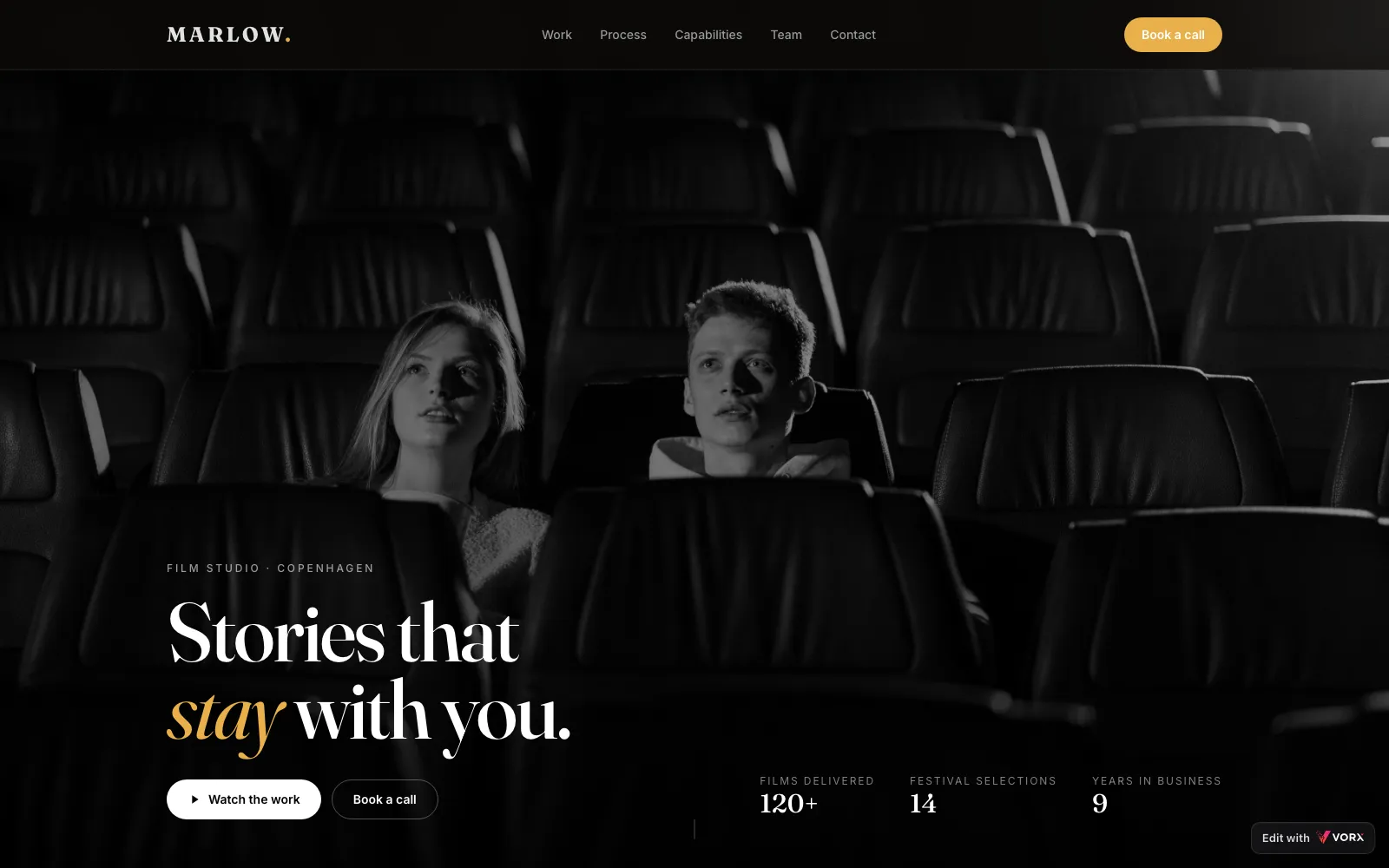 Marlow, a studio site app built with Vorx