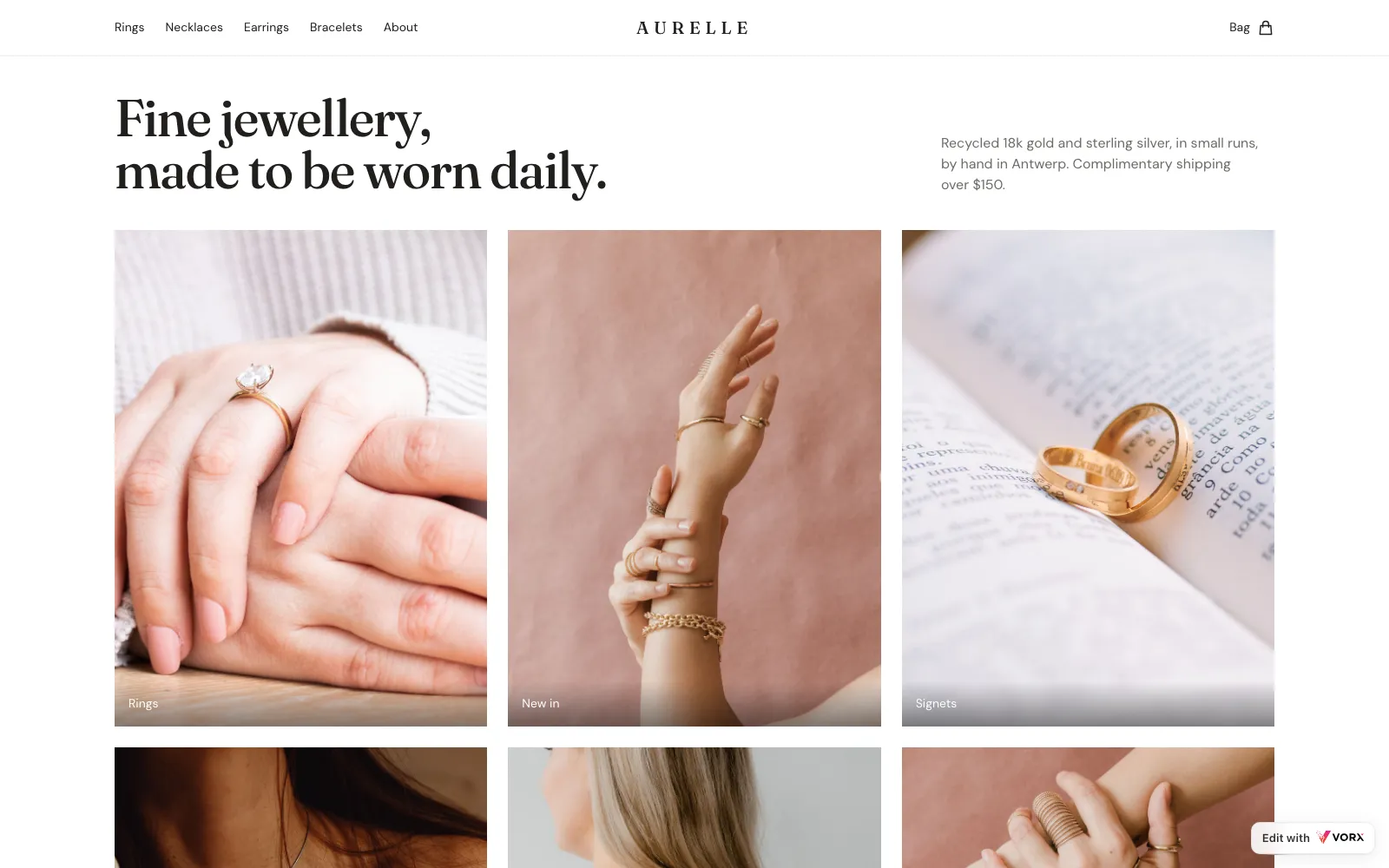 Aurelle, a storefront app built with Vorx
